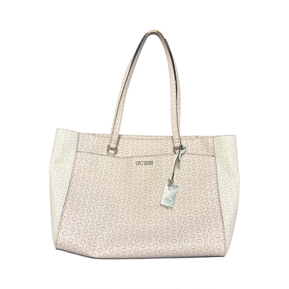 CLEARANCE-Pre-loved GUESS Light Pink Signature Logo Tote‎ with Charm